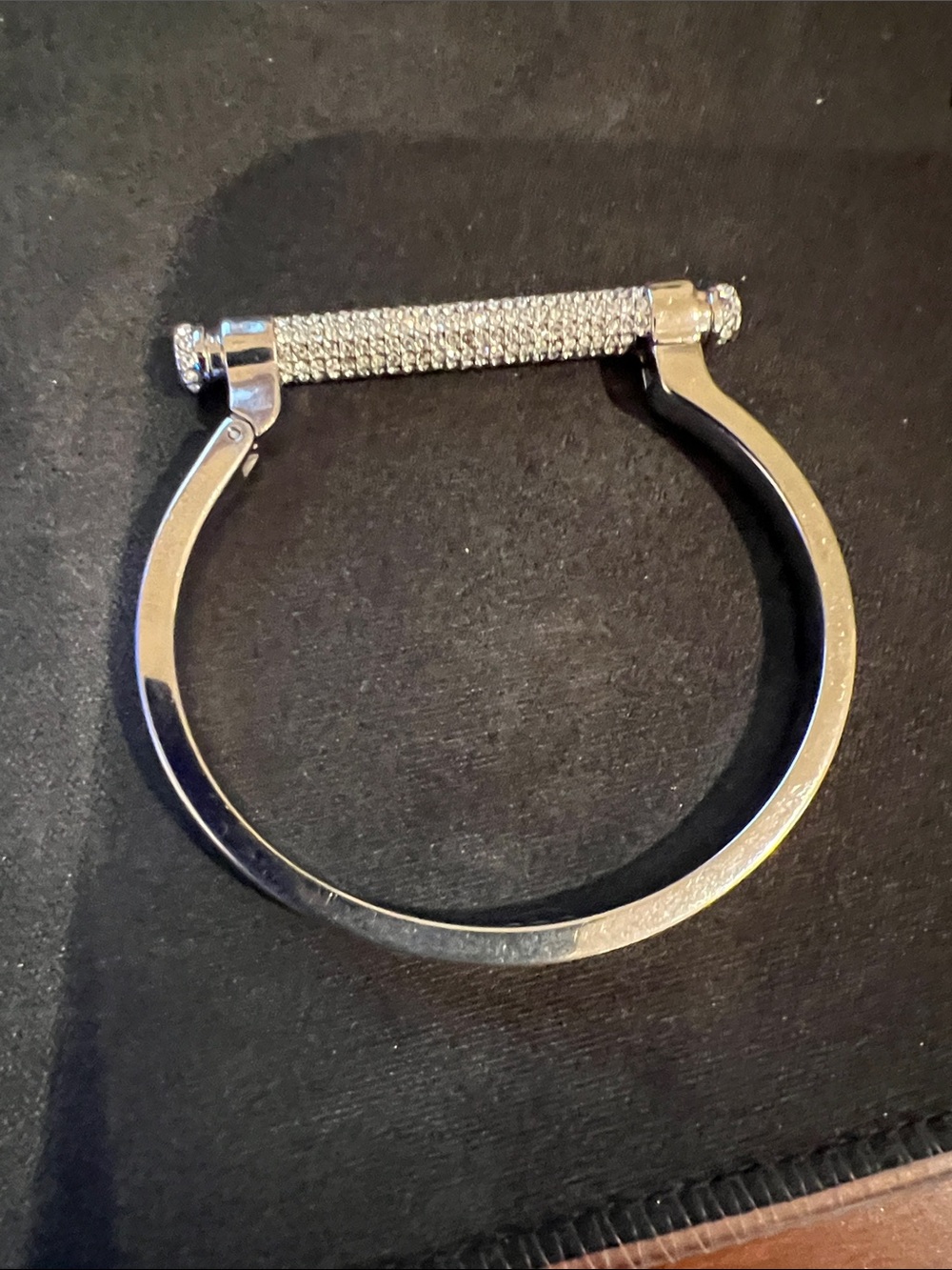 Swarovski Silver Crystal Pave Bar Hinged Bangle Bracelet